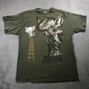 Vintage 90s Pinky and the Brain T Shirt Men's Extra Large Green Distressed 1995